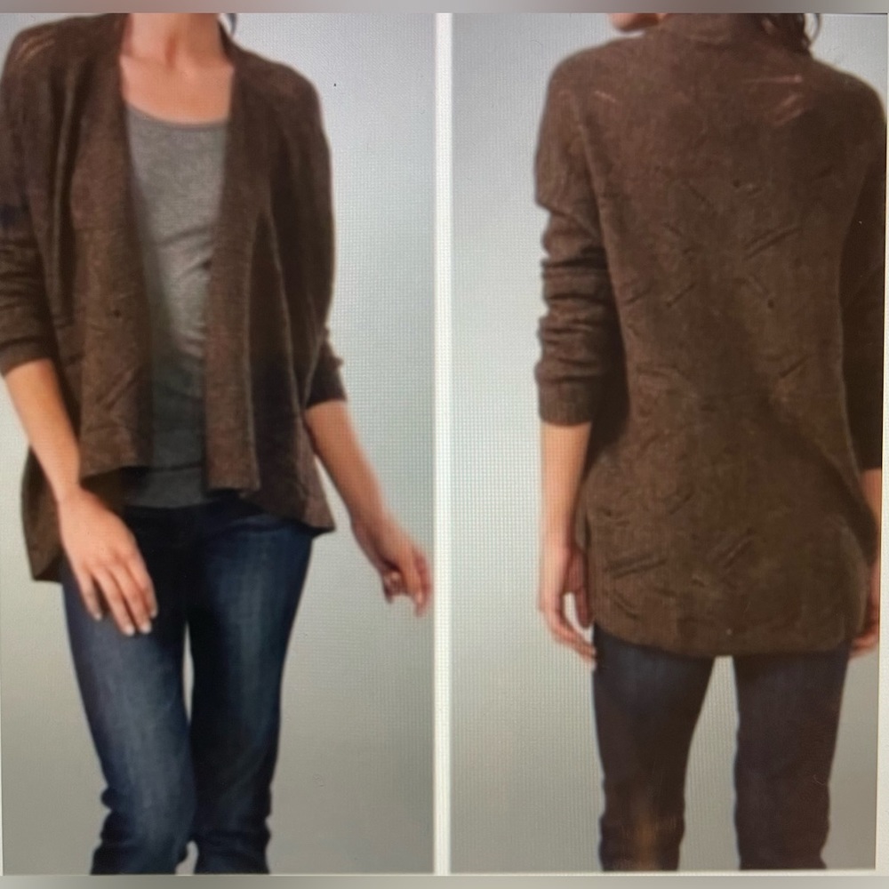 Vince brown yak hair blend relaxed drape front open weave cardigan size small